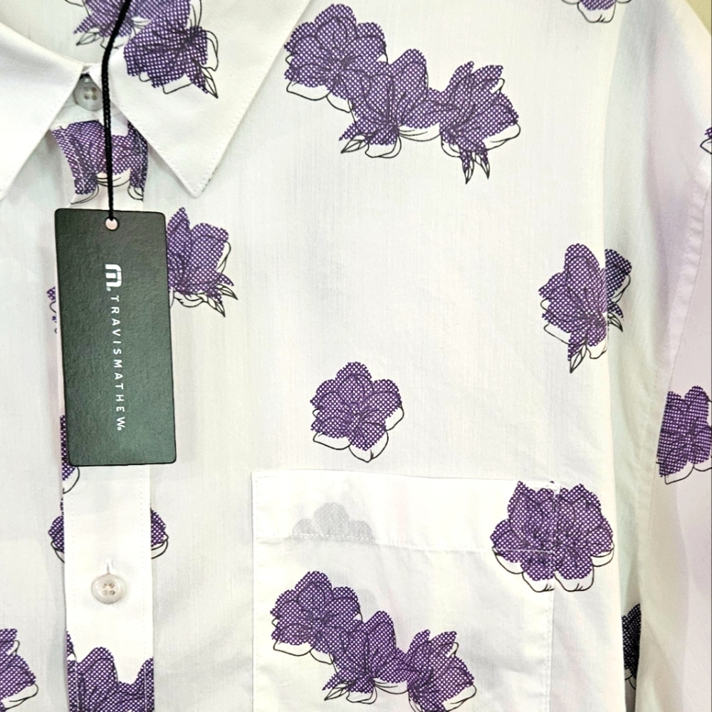 NWT Travis Mathew Hit The Books Floral Short Sleeve Stretch Button Up: Size- XXL